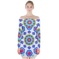 Mandala Geometric Design Pattern Long Sleeve Off Shoulder Dress by Pakrebo