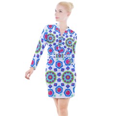 Mandala Geometric Design Pattern Button Long Sleeve Dress