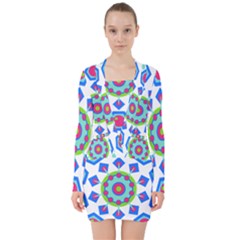 Mandala Geometric Design Pattern V-neck Bodycon Long Sleeve Dress by Pakrebo