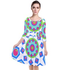 Mandala Geometric Design Pattern Quarter Sleeve Waist Band Dress by Pakrebo