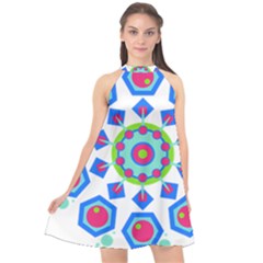 Mandala Geometric Design Pattern Halter Neckline Chiffon Dress  by Pakrebo