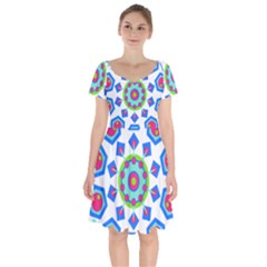 Mandala Geometric Design Pattern Short Sleeve Bardot Dress by Pakrebo