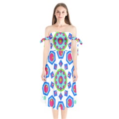 Mandala Geometric Design Pattern Shoulder Tie Bardot Midi Dress by Pakrebo