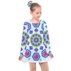 Mandala Geometric Design Pattern Kids  Long Sleeve Dress by Pakrebo