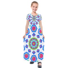 Mandala Geometric Design Pattern Kids  Short Sleeve Maxi Dress by Pakrebo