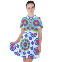 Mandala Geometric Design Pattern Short Sleeve Shoulder Cut Out Dress  by Pakrebo