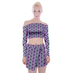 Geometric Patterns Triangle Seamless Off Shoulder Top With Mini Skirt Set