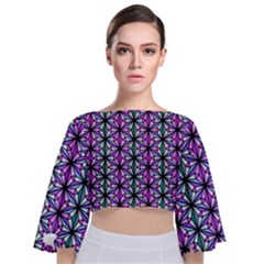 Geometric Patterns Triangle Seamless Tie Back Butterfly Sleeve Chiffon Top