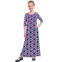 Geometric Patterns Triangle Seamless Kids  Quarter Sleeve Maxi Dress