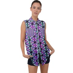 Geometric Patterns Triangle Seamless Sleeveless Chiffon Button Shirt