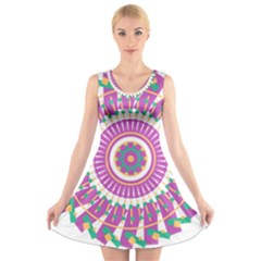 Mandala Geometric Pattern Shapes V-neck Sleeveless Dress by Pakrebo