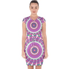 Mandala Geometric Pattern Shapes Capsleeve Drawstring Dress  by Pakrebo