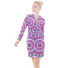 Mandala Geometric Pattern Shapes Button Long Sleeve Dress by Pakrebo