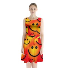 Smile Smiling Face Happy Cute Sleeveless Waist Tie Chiffon Dress by Pakrebo