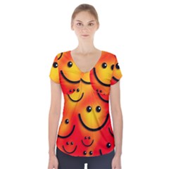 Smile Smiling Face Happy Cute Short Sleeve Front Detail Top by Pakrebo