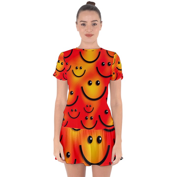 Smile Smiling Face Happy Cute Drop Hem Mini Chiffon Dress