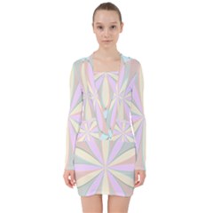 Flower Stained Glass Window Symmetry V-neck Bodycon Long Sleeve Dress by Pakrebo