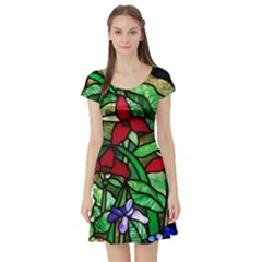 Stained Glass Art Window Church Short Sleeve Skater Dress by Pakrebo