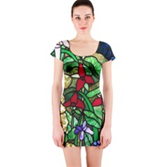 Stained Glass Art Window Church Short Sleeve Bodycon Dress by Pakrebo