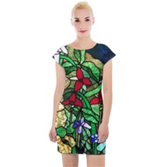 Stained Glass Art Window Church Cap Sleeve Bodycon Dress by Pakrebo