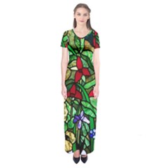 Stained Glass Art Window Church Short Sleeve Maxi Dress by Pakrebo