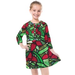 Stained Glass Art Window Church Kids  Quarter Sleeve Shirt Dress by Pakrebo