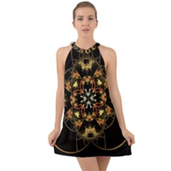 Fractal Stained Glass Ornate Halter Tie Back Chiffon Dress by Pakrebo