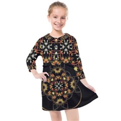 Fractal Stained Glass Ornate Kids  Quarter Sleeve Shirt Dress by Pakrebo