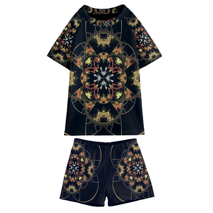 Fractal Stained Glass Ornate Kids  Swim Tee and Shorts Set