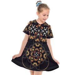 Fractal Stained Glass Ornate Kids  Short Sleeve Shirt Dress by Pakrebo