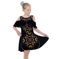 Fractal Stained Glass Ornate Kids  Shoulder Cutout Chiffon Dress by Pakrebo