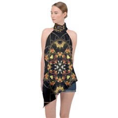 Fractal Stained Glass Ornate Halter Asymmetric Satin Top