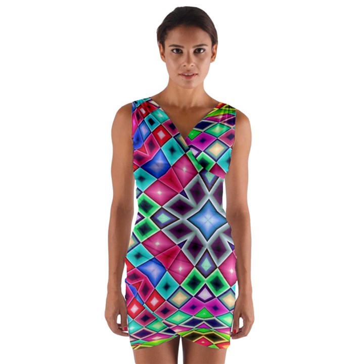 Kaleidoscope Pattern Sacred Geometry Wrap Front Bodycon Dress