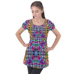 Kaleidoscope Pattern Sacred Geometry Puff Sleeve Tunic Top