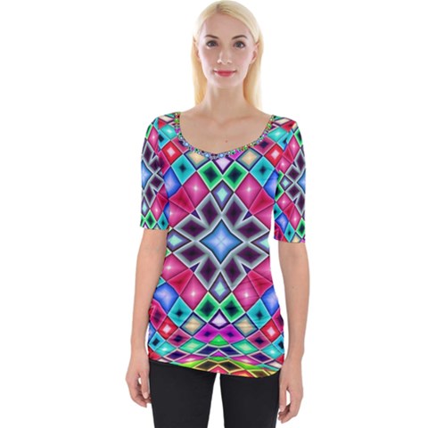 Kaleidoscope Pattern Sacred Geometry Wide Neckline Tee by Pakrebo