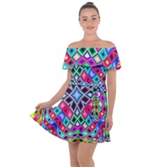 Kaleidoscope Pattern Sacred Geometry Off Shoulder Velour Dress