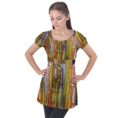 Stained Glass Window Colorful Puff Sleeve Tunic Top