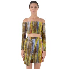 Stained Glass Window Colorful Off Shoulder Top With Skirt Set by Pakrebo