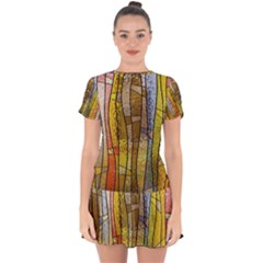 Stained Glass Window Colorful Drop Hem Mini Chiffon Dress