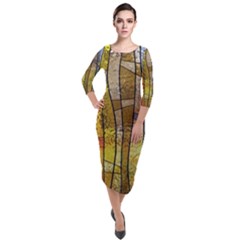 Stained Glass Window Colorful Quarter Sleeve Midi Velour Bodycon Dress