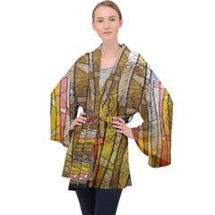 Stained Glass Window Colorful Velvet Kimono Robe by Pakrebo