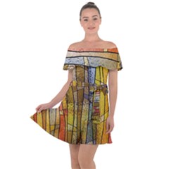 Stained Glass Window Colorful Off Shoulder Velour Dress by Pakrebo