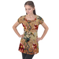 Flower Cubism Mosaic Vintage Puff Sleeve Tunic Top by Pakrebo