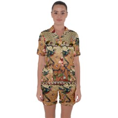 Flower Cubism Mosaic Vintage Satin Short Sleeve Pyjamas Set by Pakrebo