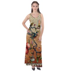 Flower Cubism Mosaic Vintage Sleeveless Velour Maxi Dress