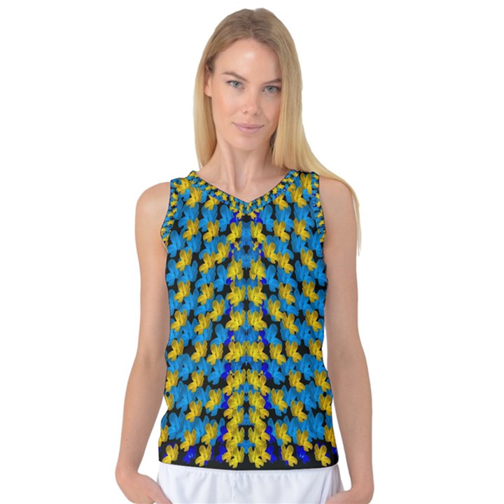 Flowers Coming From Above Ornate Decorative Women s Basketball Tank Top