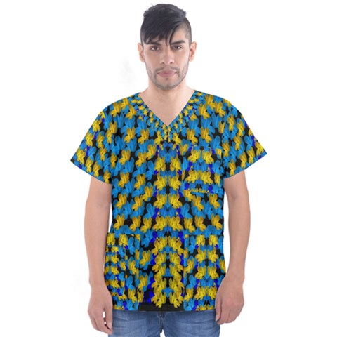 Flowers Coming From Above Ornate Decorative Men s V-neck Scrub Top by pepitasart