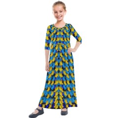 Flowers Coming From Above Ornate Decorative Kids  Quarter Sleeve Maxi Dress by pepitasart