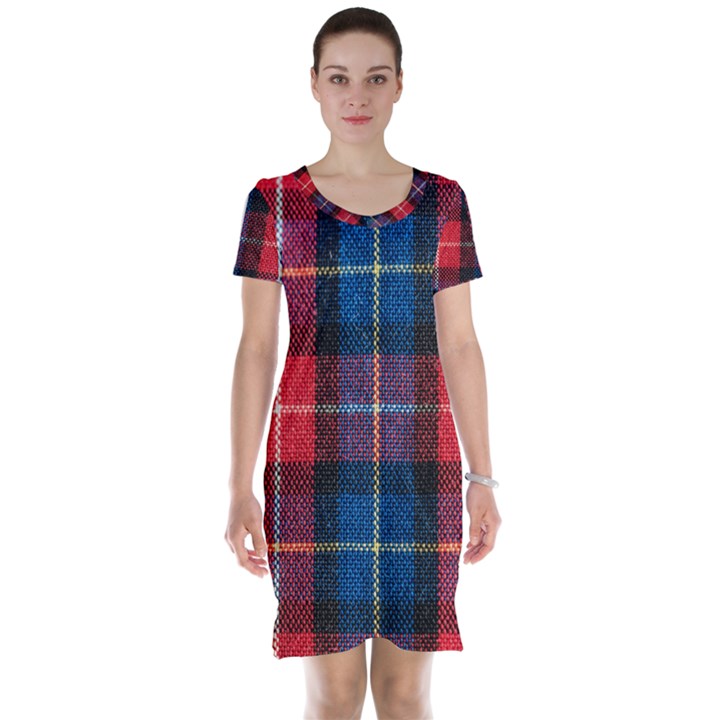 Blue & Red Plaid Short Sleeve Nightdress