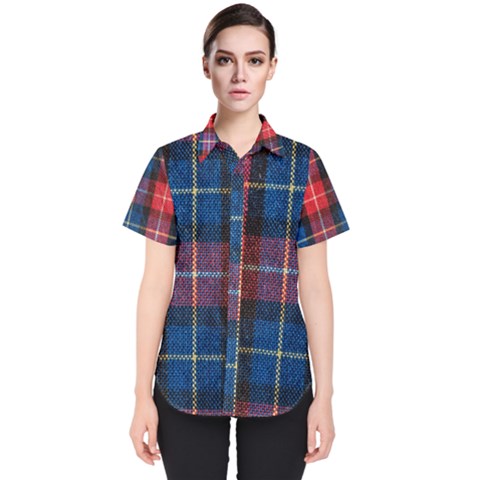 Blue & Red Plaid Women s Short Sleeve Shirt by WensdaiAmbrose